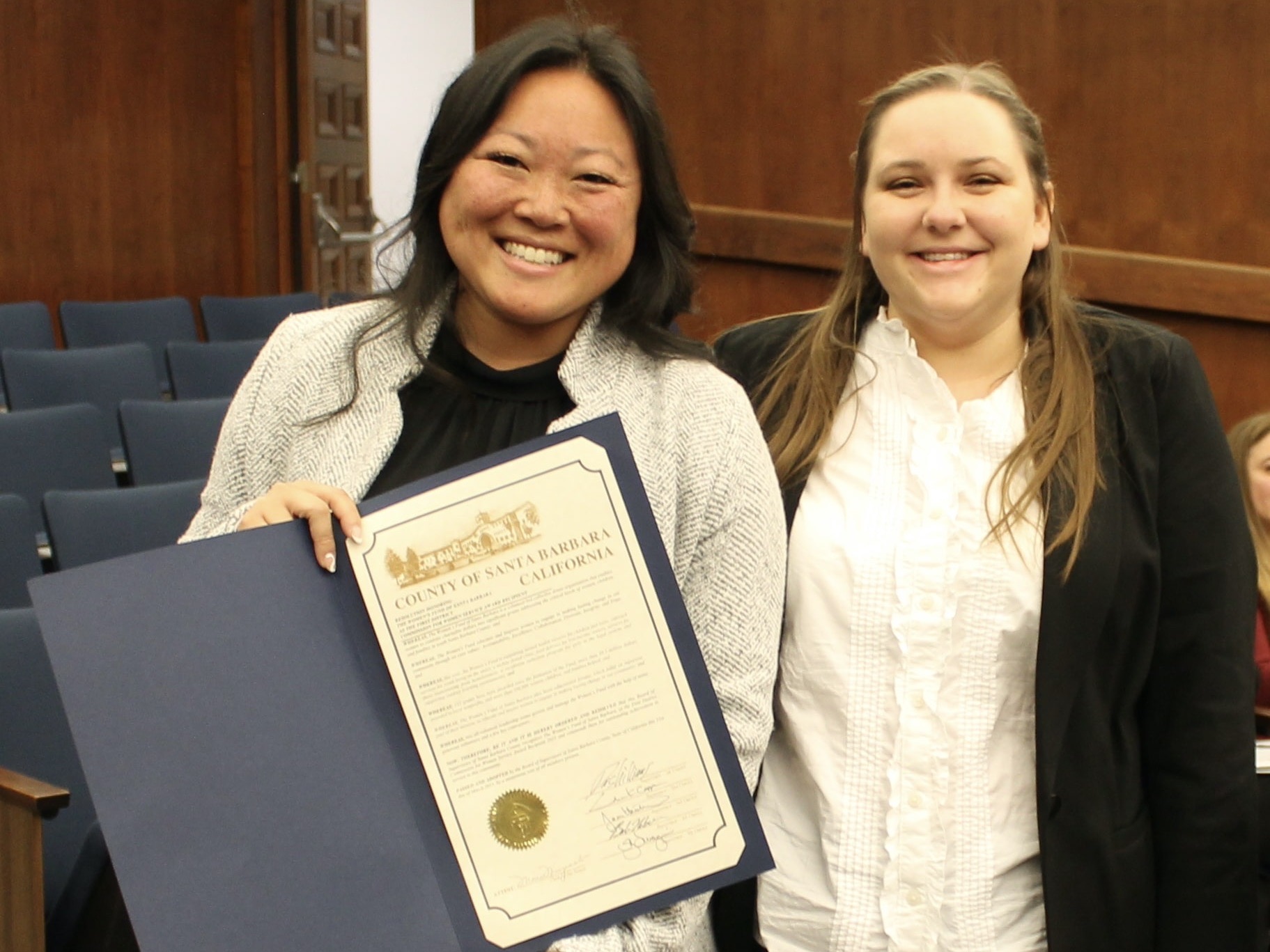 Women’s Fund of Santa Barbara Board Chair Jamie Dufek and Commission for Women (First District) Commissioner Geordie Scully