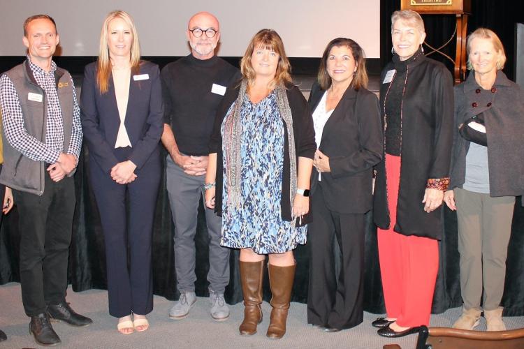 eft to right: Kathy Hollis (WF events team), Landon Ranck (SB ACT), Jennifer Heinen-Stiffler (Channel Islands YMCA), Jack Lorenz (DignityMoves), Sylvia Barnard (Good Samaritan Shelter), Marybeth Carty (WF moderator), Lynn Karlson (WF Board Chair), and Forum planners: Margaret Crocco and Janessa Van Vechten.